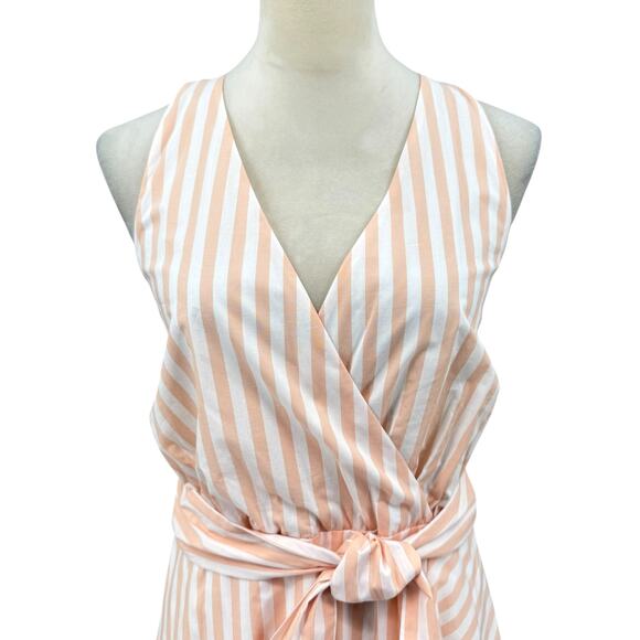 Cremieux Peach & White Stripe 100% Cotton Sleeveless Fit & Flare Midi Dress - Picture 5 of 13